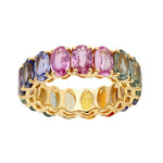 Oval Cut Multicolor Sapphire Band Ring 18k Yellow Gold Handmade Jewelry