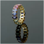 Oval Cut Multicolor Sapphire Band Ring 18k Yellow Gold Handmade Jewelry