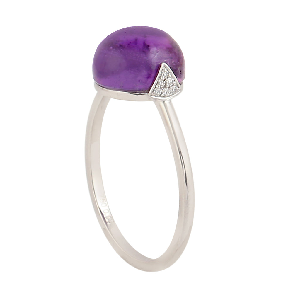 Amethyst Gemstone Pave Diamond Designer Ring In 18k White Gold