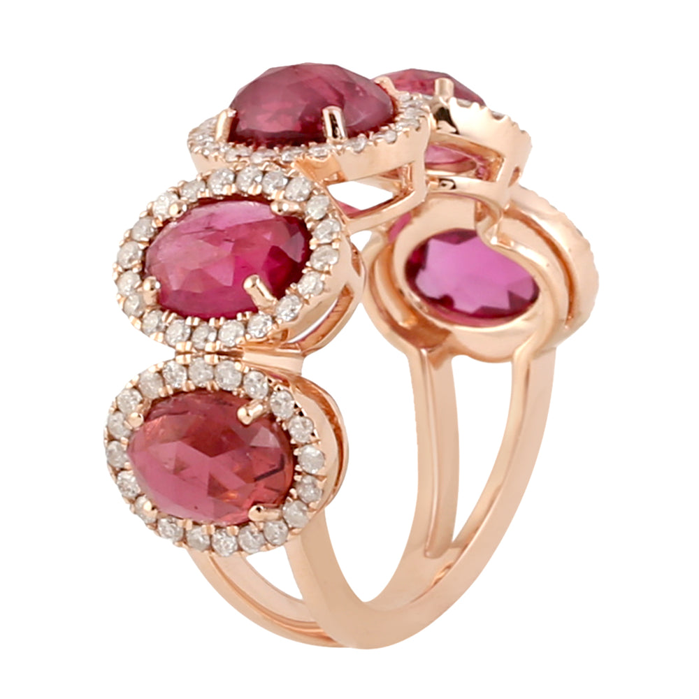 Tourmaline Gemstone & Pave Diamond Half Eternity Band Ring in 14k Rose Gold