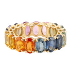 18k Yellow Gold Oval Multicolor Sapphire Gemstone Band Ring For Wedding Gift