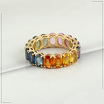 18k Yellow Gold Oval Multicolor Sapphire Gemstone Band Ring For Wedding Gift