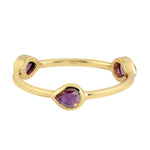 14K Yellow Gold Bezel Set  Amethyst Gemstone Three Stone Band Ring