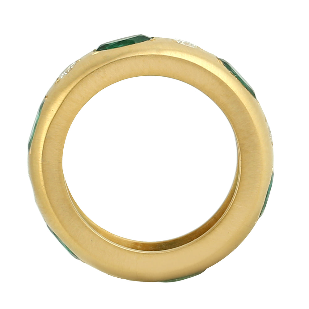 Gypsy Oval Cut Emerald Bezel Diamond Band Ring In Yellow Gold