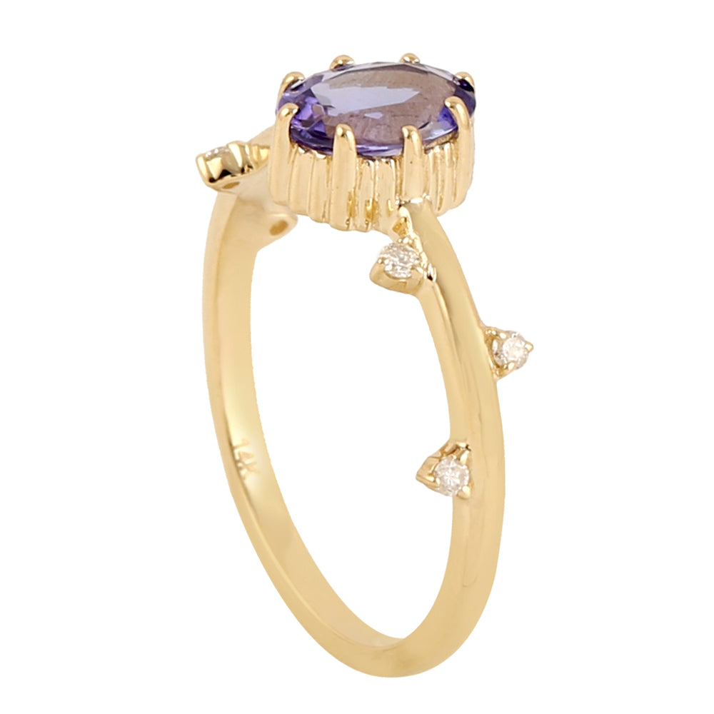Oval Cut Tanzanite Prong Diamond Delicate Ring In 14k Yellow Gold