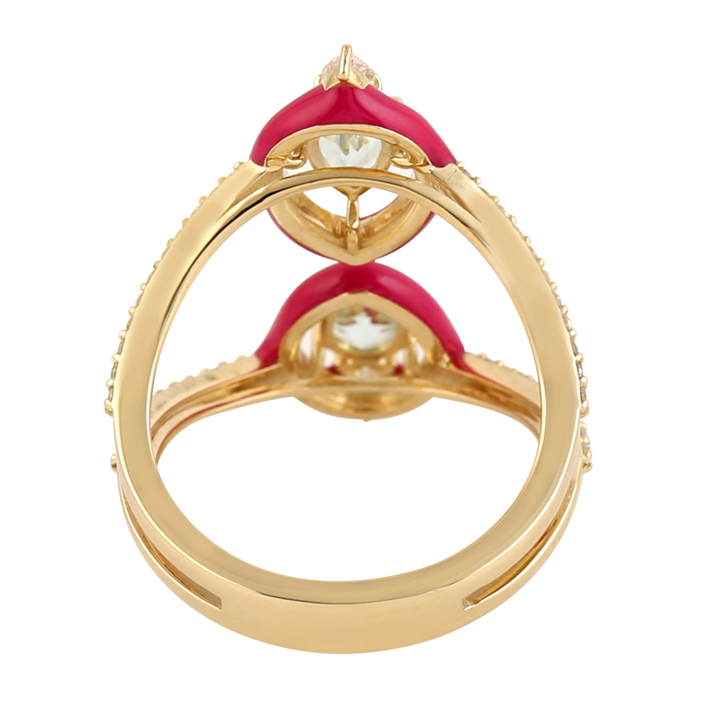 Pear Cut Aquamarine Pave Diamond Designer Enamel Ring In 14k Yellow Gold