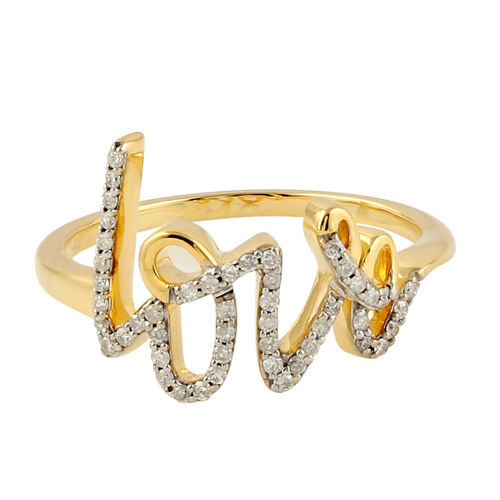 14k Yellow gold Pave Diamond love Statement Ring for Her