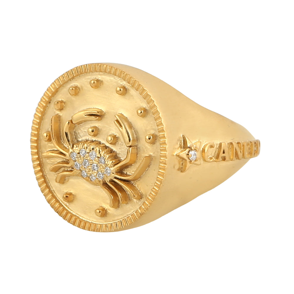 Natural Diamond Cancer Zodiac Sign Cocktail Ring In 14k Yellow Gold