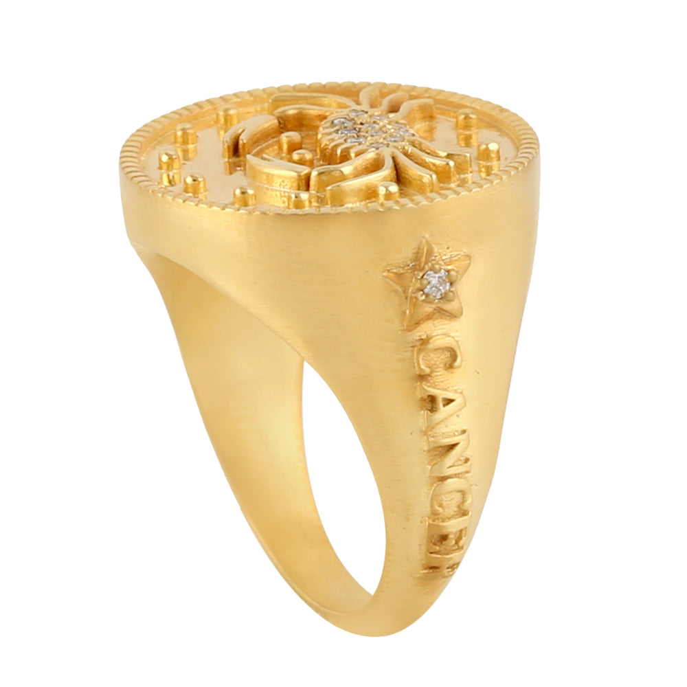 Natural Diamond Cancer Zodiac Sign Cocktail Ring In 14k Yellow Gold