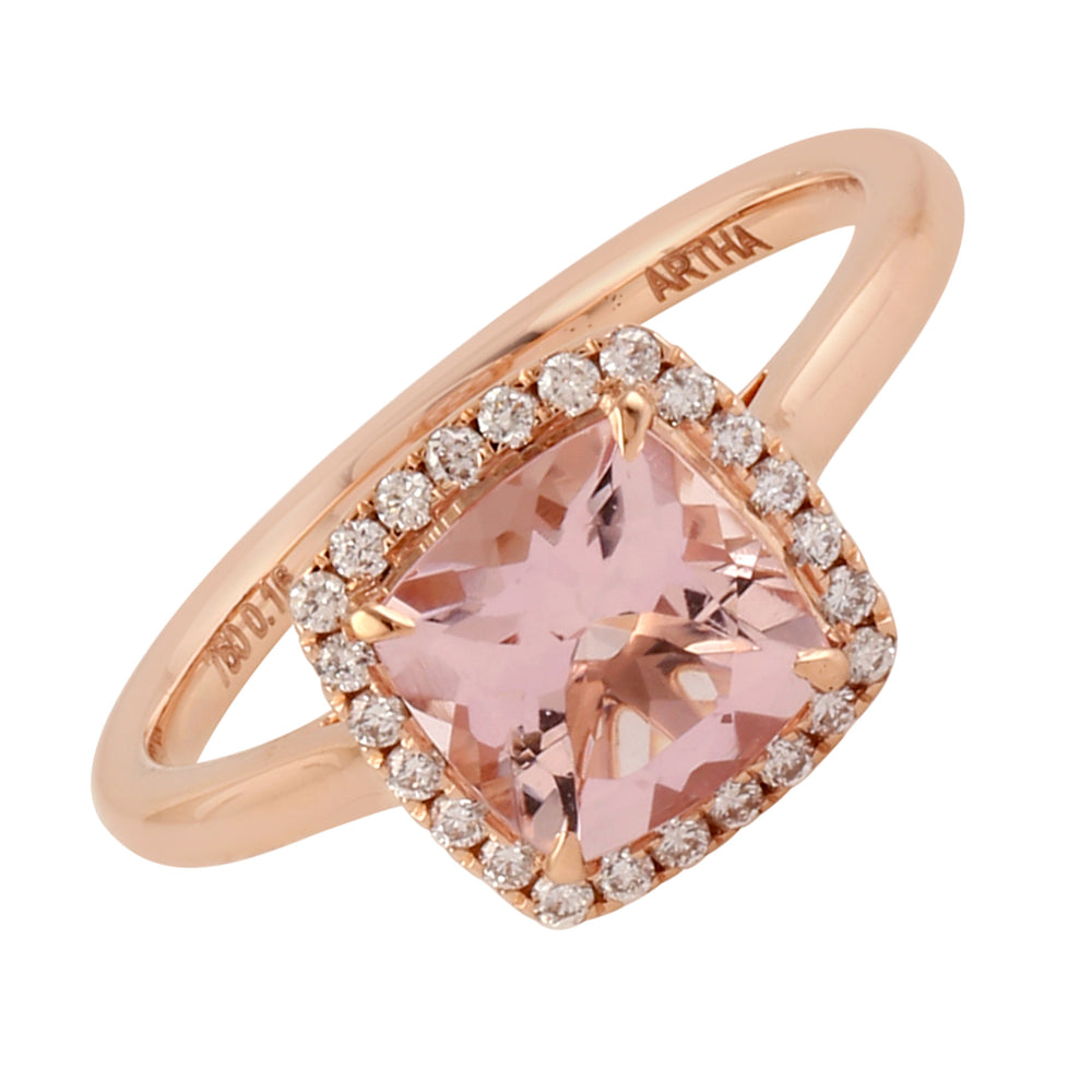 Prong Set Natural Morganite Pave Diamond Ring Jewelry In 18k Rose Gold