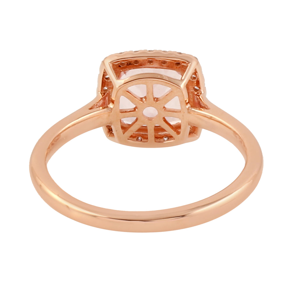 Square Morganite Gemstone Pave Diamond Solitaire Ring In 18k Rose Gold