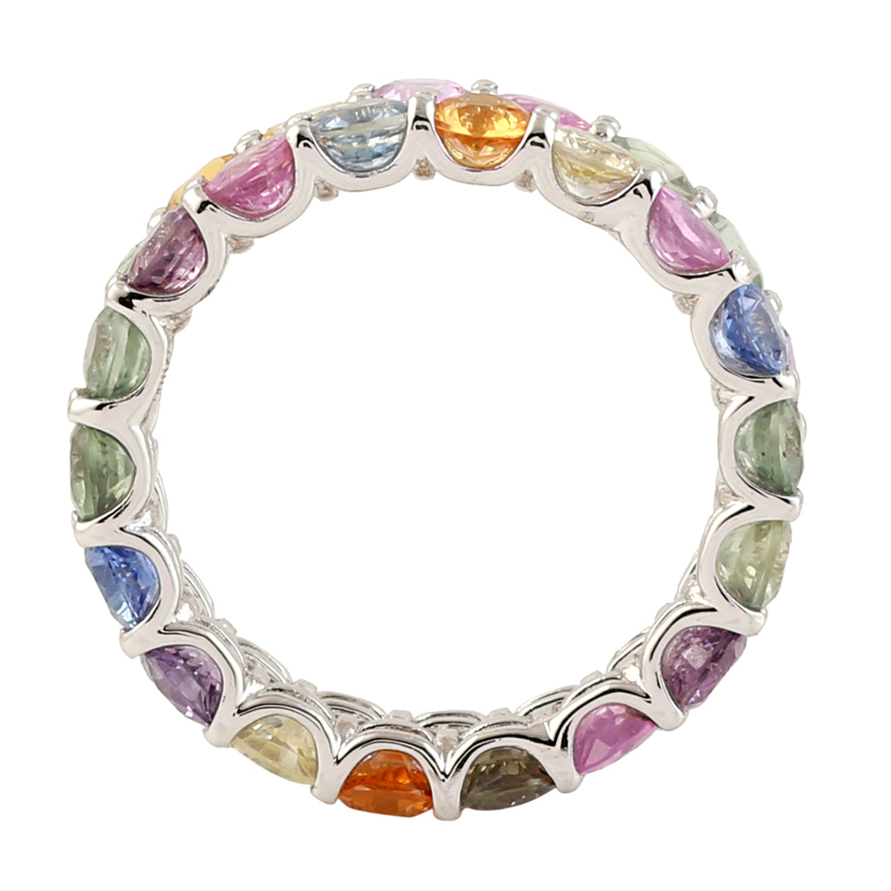 Prong Set Multicolor Sapphire Band Ring in 18K White Gold – Vibrant Fine Jewelry for Her