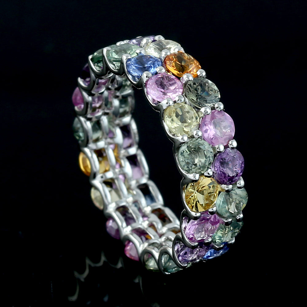 Prong Set Multicolor Sapphire Band Ring in 18K White Gold – Vibrant Fine Jewelry for Her