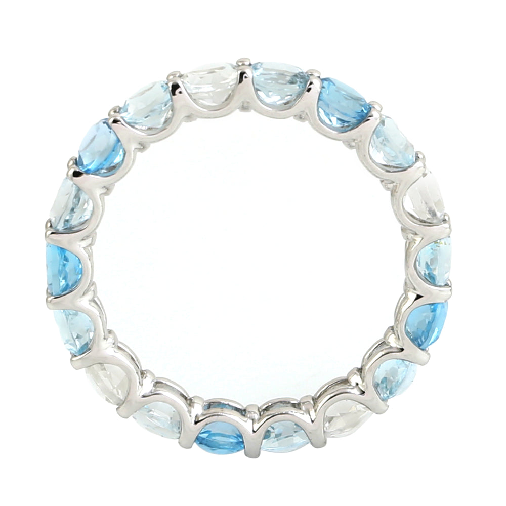 Blue Topaz November Birthstone Full Eternity Band Ring in 18k White Gold