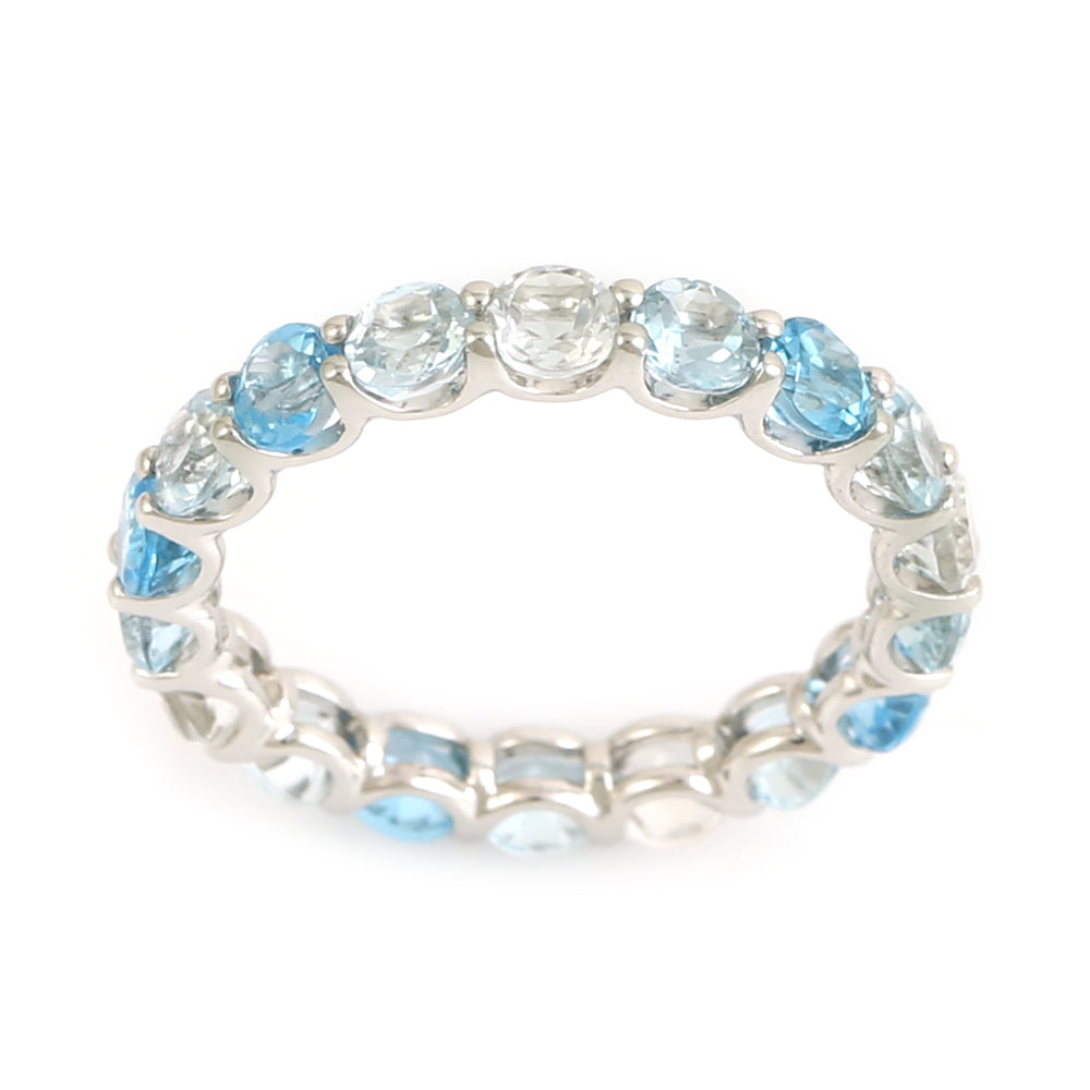 Blue Topaz November Birthstone Full Eternity Band Ring in 18k White Gold