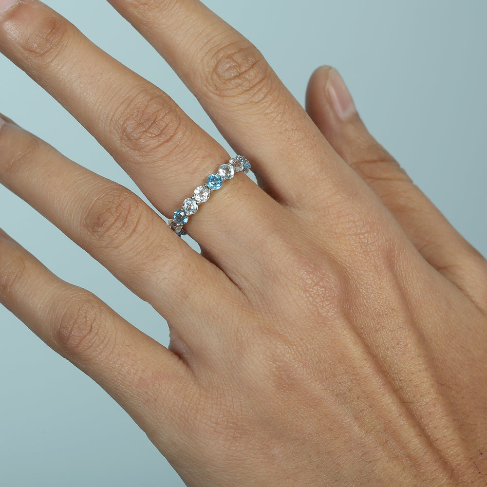 Blue Topaz November Birthstone Full Eternity Band Ring in 18k White Gold