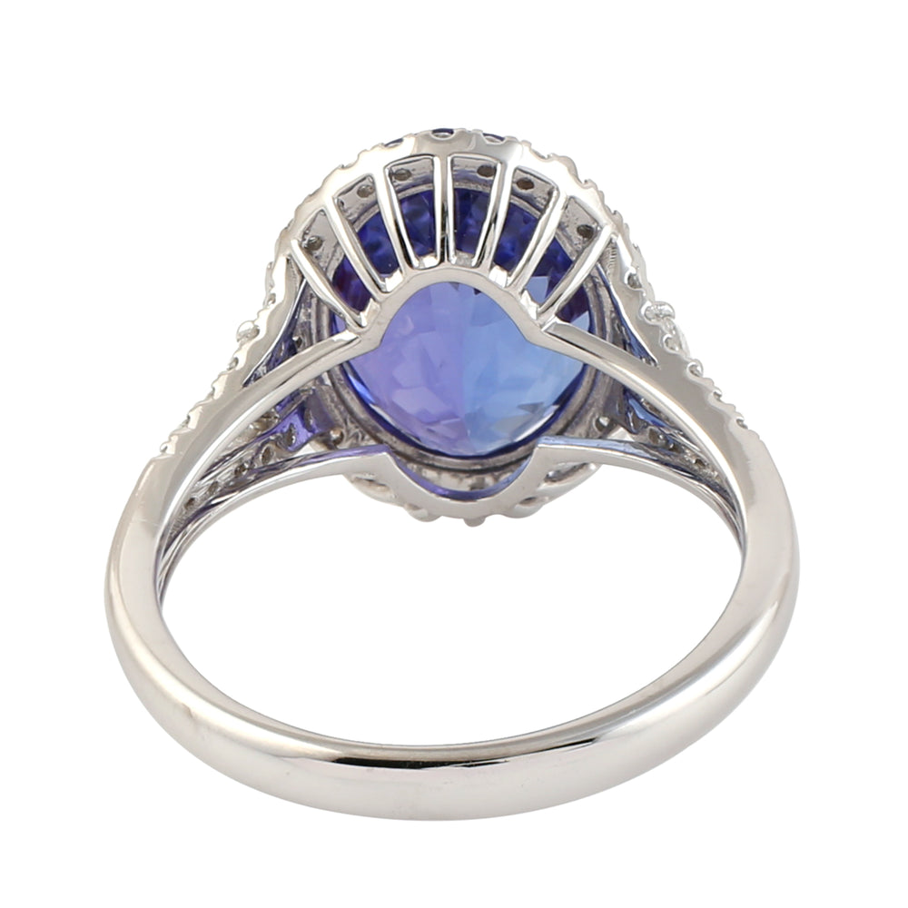 Oval Cut Tanzanite Pave Diamond Solitaire Ring In 18k White Gold