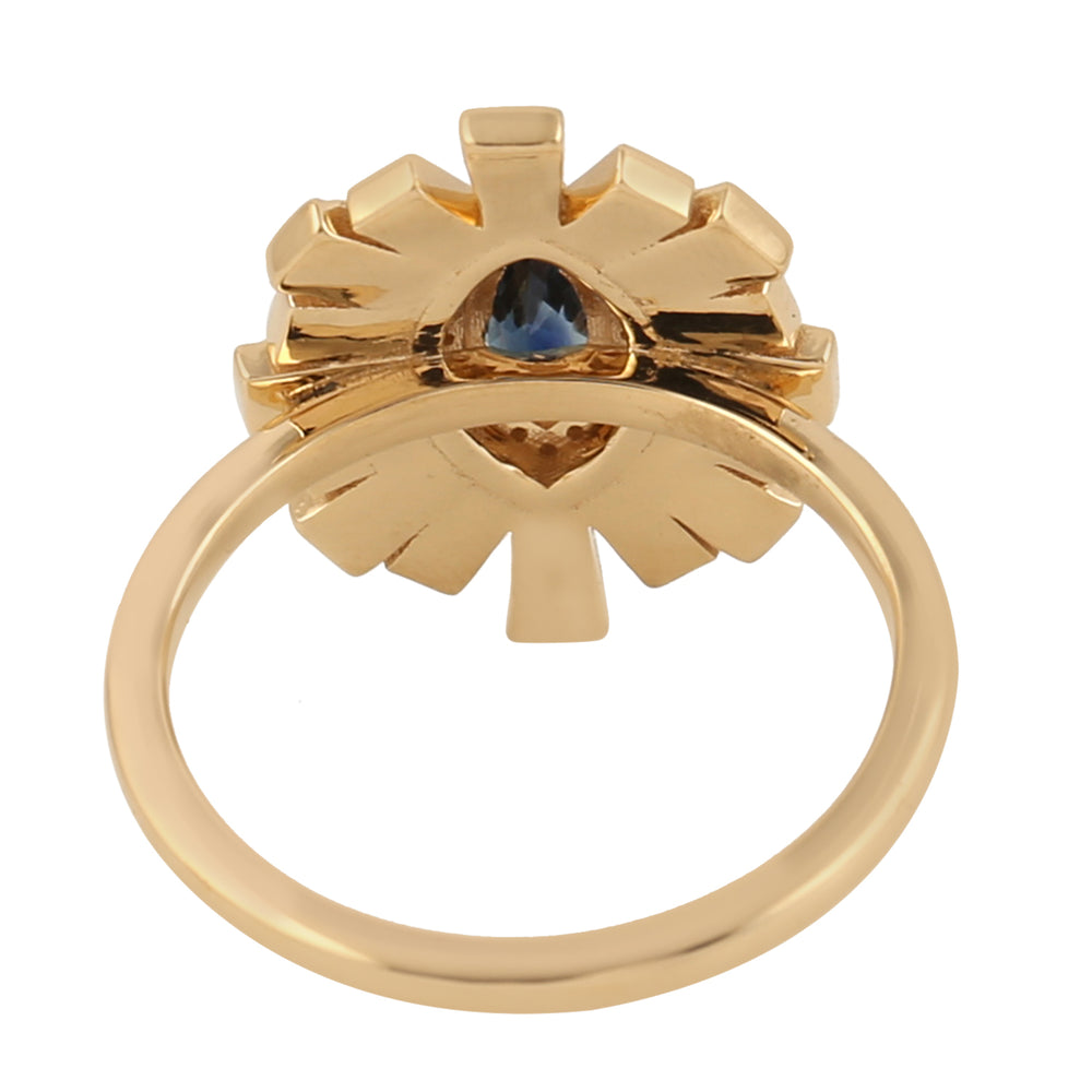Blue Sapphire Pave Diamond Enamel Evil Eye Cocktail Ring in 18k Yellow gold
