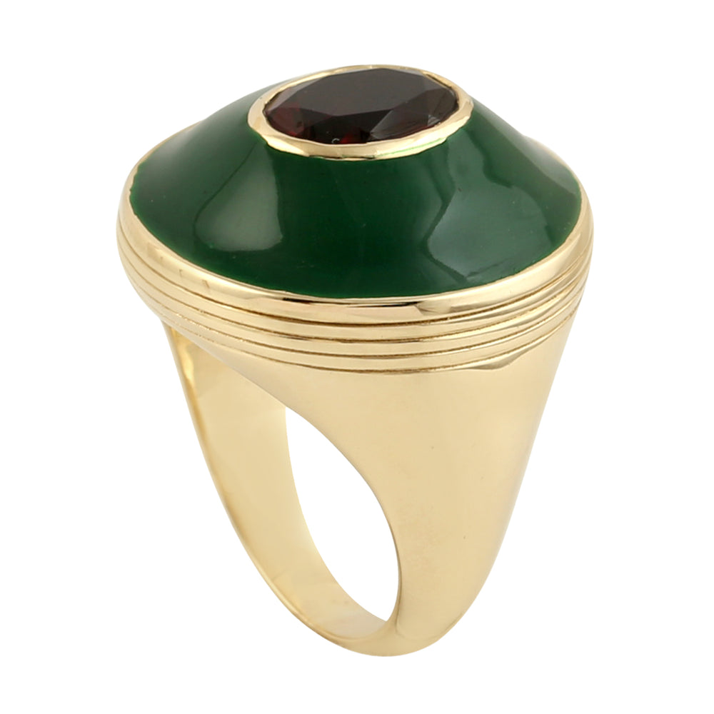 Red Garnet Gemstone Enamel Cocktail Ring in 14K Yellow Gold – January Birthstone