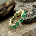 Square Emerald Baguette Diamond Full Eternity Band Ring In 18K Yellow Gold