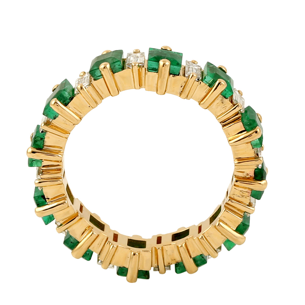 Square Emerald Baguette Diamond Full Eternity Band Ring In 18K Yellow Gold