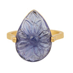 Carved Tanzanite Flower & Pave Diamond Pear Shaped Cocktail Ring In 18k Yellow Gold