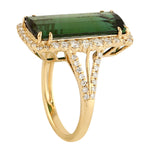 18k Yellow Gold Fancy Cut Green Tourmaline Pave Diamond Classic Cocktail Ring