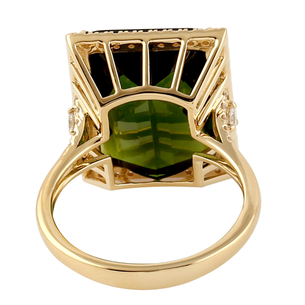 Square Green Tourmaline Pave Diamond Cocktail Ring in 18k Yellow Gold