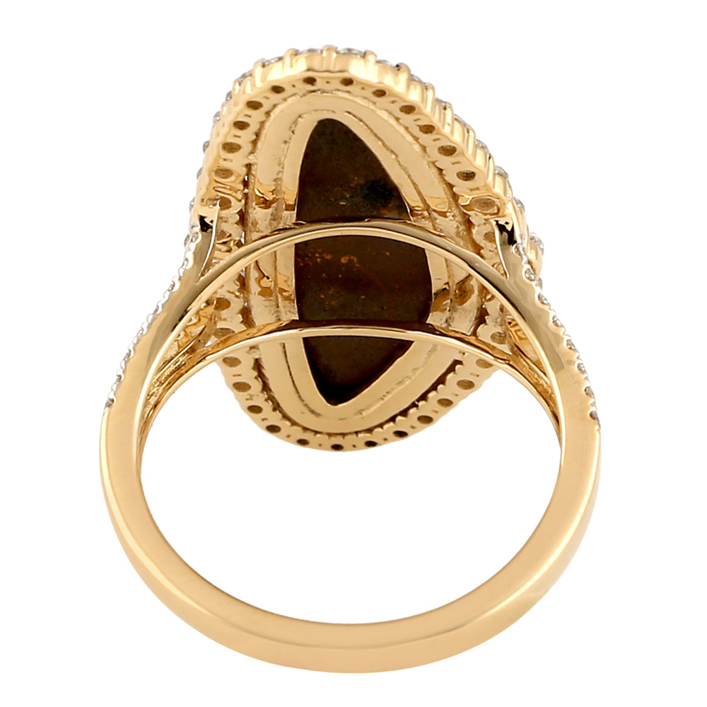 Faceted Blue Sapphire Diamond Trillion Opal Doublet In Yellow Gold Ring