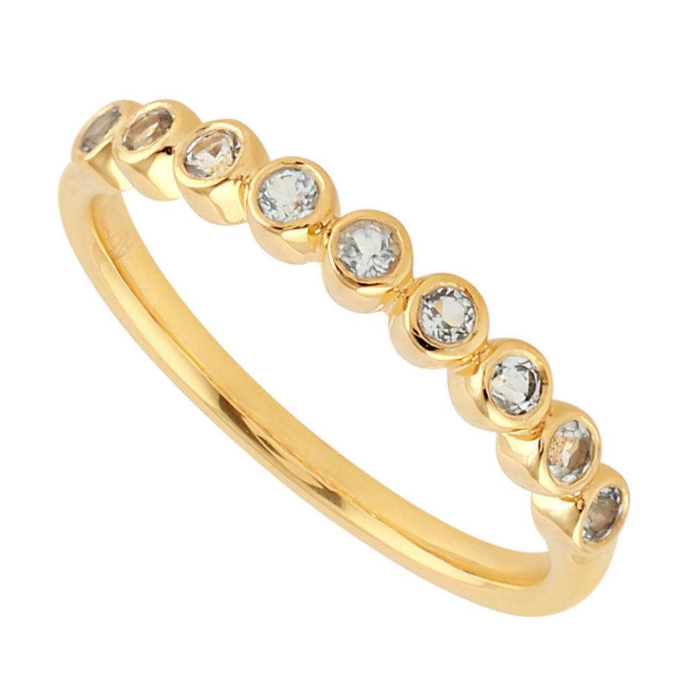 Bezel Blue Topaz Gemstone Half Eternity Band Ring In 18K Yellow Gold