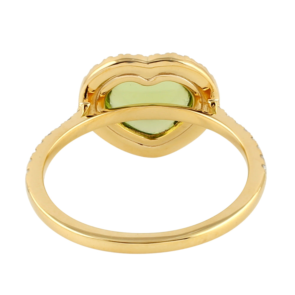 Peridot Gemstone Pave Diamond Heart Solitaire Ring In 14k Yellow Gold