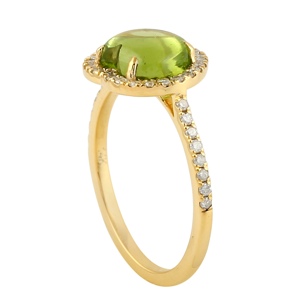 Peridot Gemstone Pave Diamond Heart Solitaire Ring In 14k Yellow Gold
