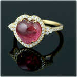 Pink Tourmaline & Pave Diamond Beautiful Heart Shaped Love Ring In 14k Yellow Gold