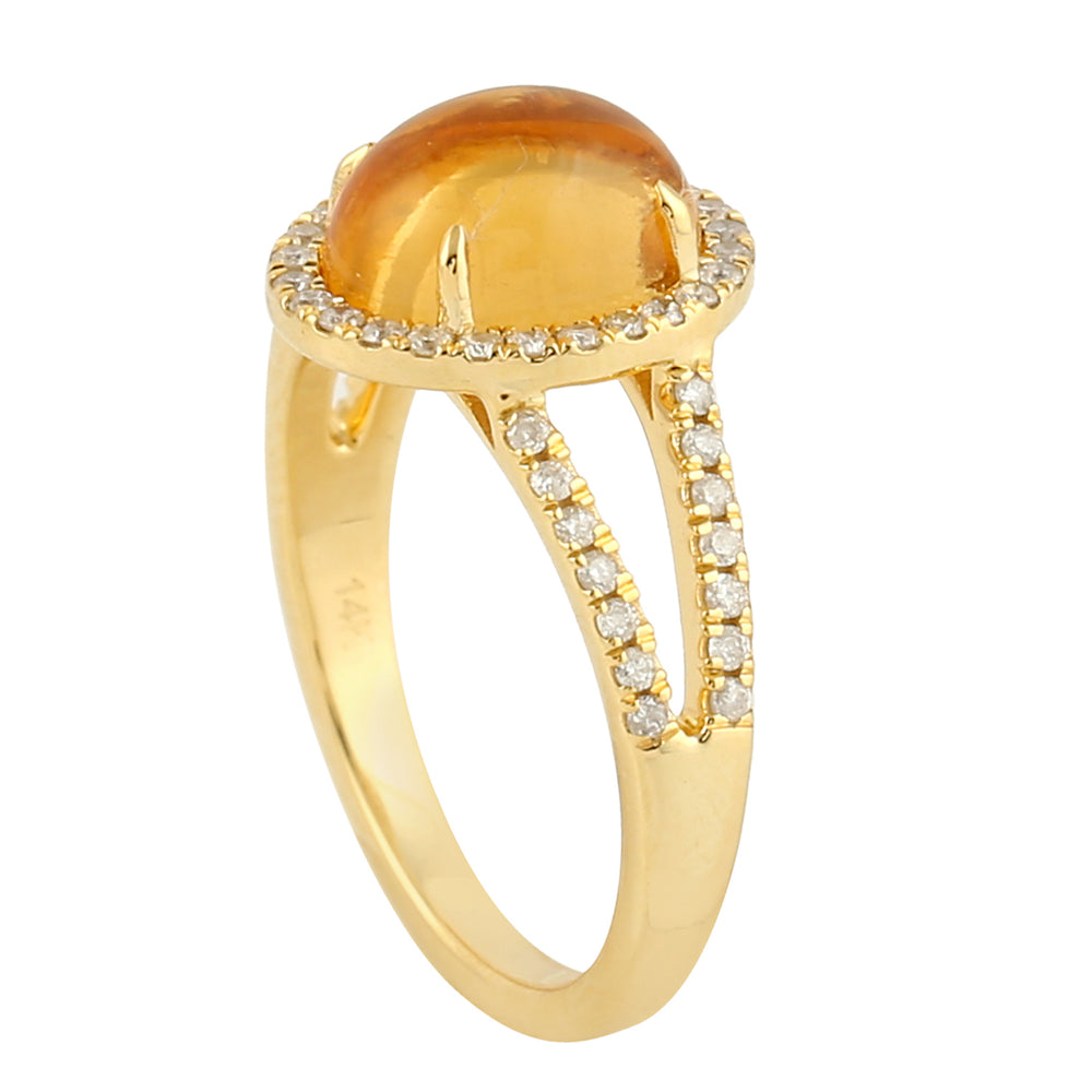 Oval Cut Citrine November Birthstone Pave Diamond Designer Ring In 14k Yellow Gold