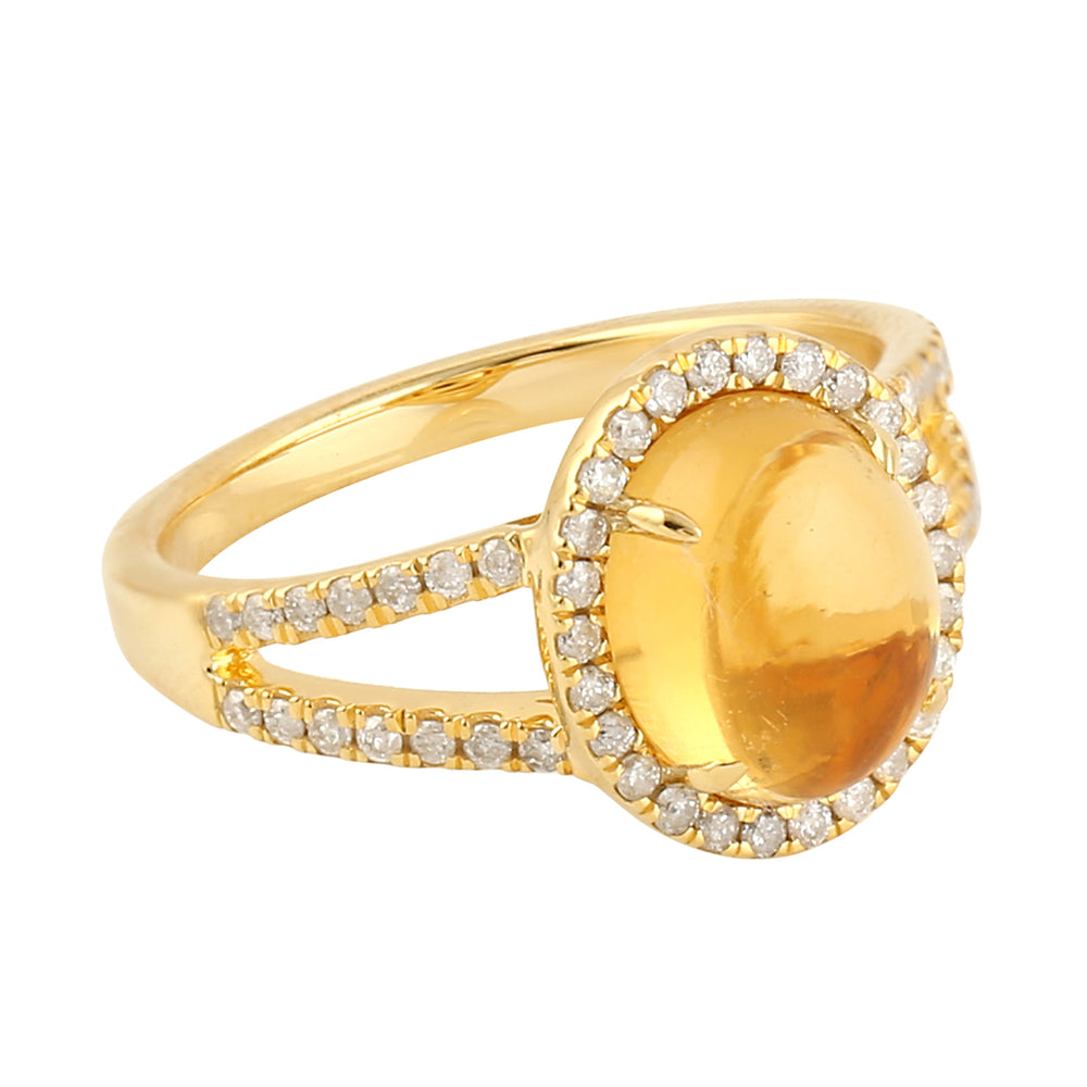 Oval Cut Citrine November Birthstone Pave Diamond Designer Ring In 14k Yellow Gold