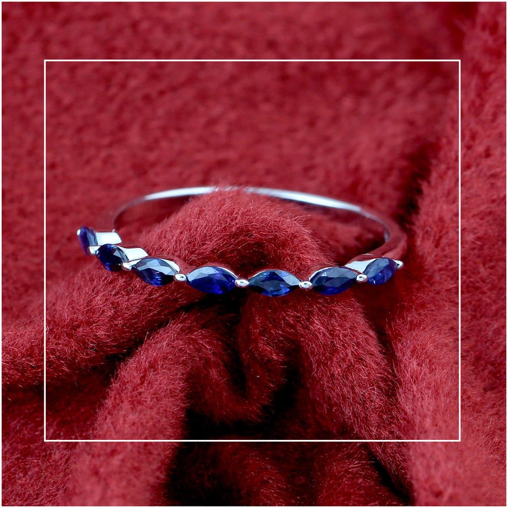 Blue Sapphire September Birthstone Thin Band Ring In White Gold