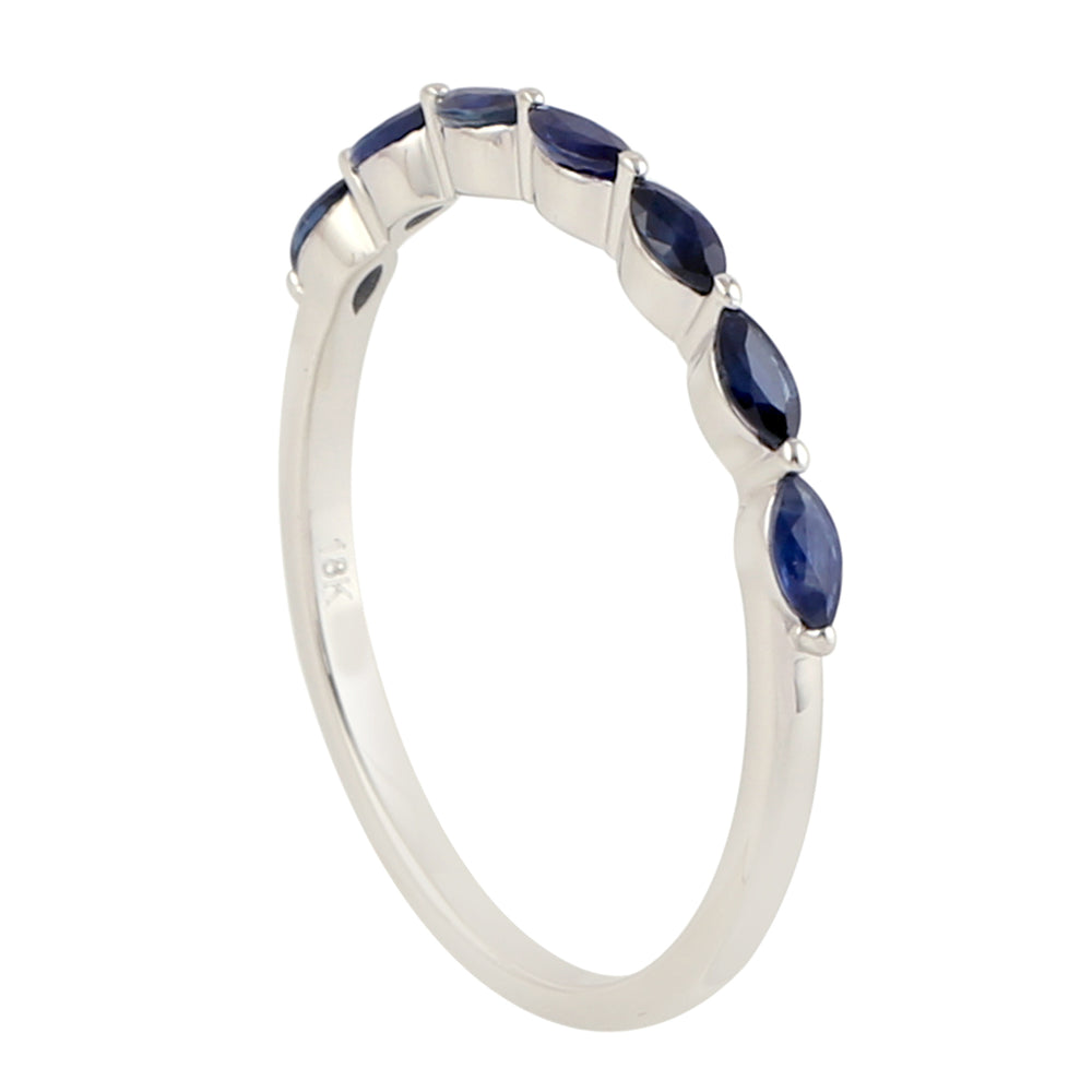 Blue Sapphire September Birthstone Thin Band Ring In White Gold