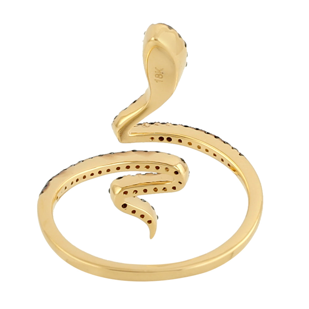 Natural Black Diamond Bypass Snake Ring In 18K Yellow Gold