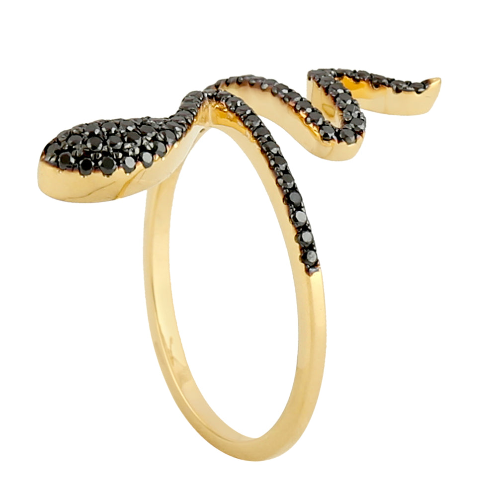 Natural Black Diamond Bypass Snake Ring In 18K Yellow Gold