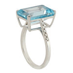 18K White Gold Baguette Cut Blue Topaz Pave Diamond Solitaire Ring For Her