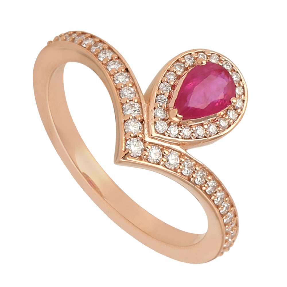 Pear Cut Ruby Tiara Band Ring with Pave Diamonds in 14K Rose Gold – July Birthstone Jewelry for Her