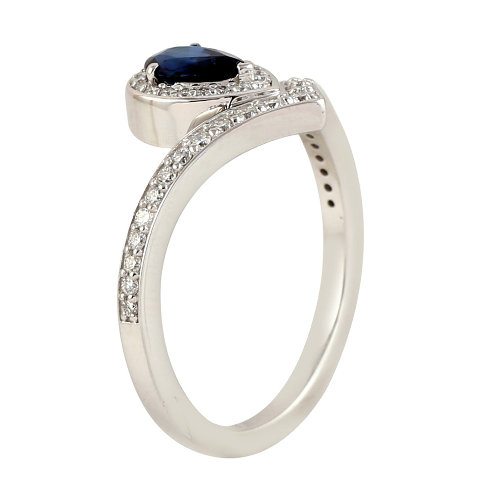 Pear Cut Blue Sapphire Pave Diamond Engagement Ring In White Gold