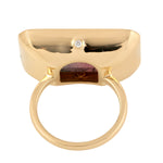 Baguette Cut Pink Tourmaline Bezel Set Diamond Cocktail Ring In Yellow Gold