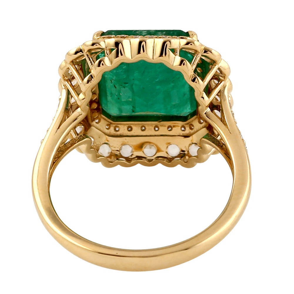 Emerald & Rose-Cut Diamond Double Halo Statement Ring in 18K Yellow Gold