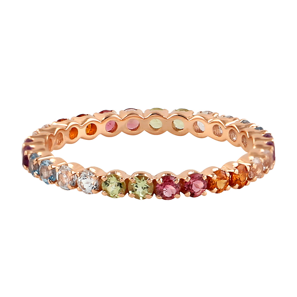 Topaz Citrine Peridot Multi Gemstone Designer Band Ring In Rose Gold For Gifts