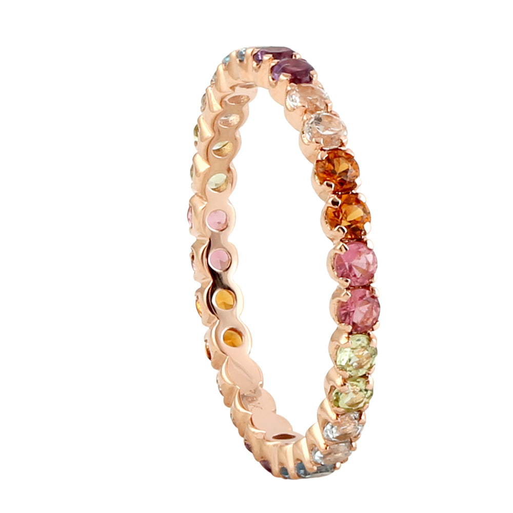 Multi Gemstone Topaz Citrine Tourmaline Peridot In 18k Rose Gold Band Ring