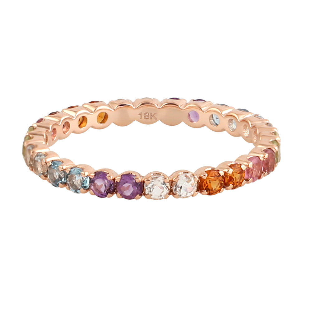 Multi Gemstone Topaz Citrine Tourmaline Peridot In 18k Rose Gold Band Ring