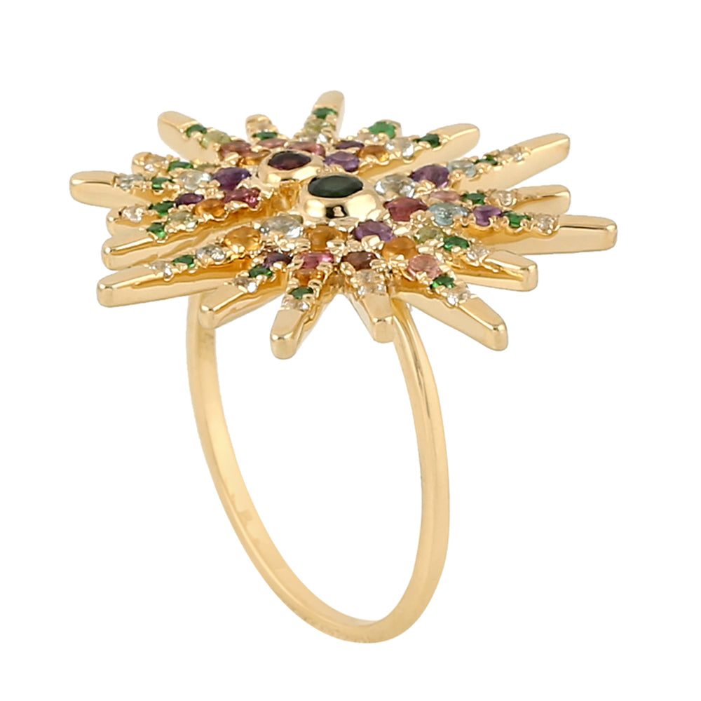 Amethyst Citrine Peridot Multiple Gemstone Starburst Cocktail Ring In Gold