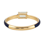 Baguette Cut Blue Topaz November Birthstone Enamel Band Ring In Yellow Gold