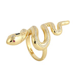 14k Yellow Gold Pave Diamond & Blue Sapphire Ruby Snake Long Ring Jewelry For Gift